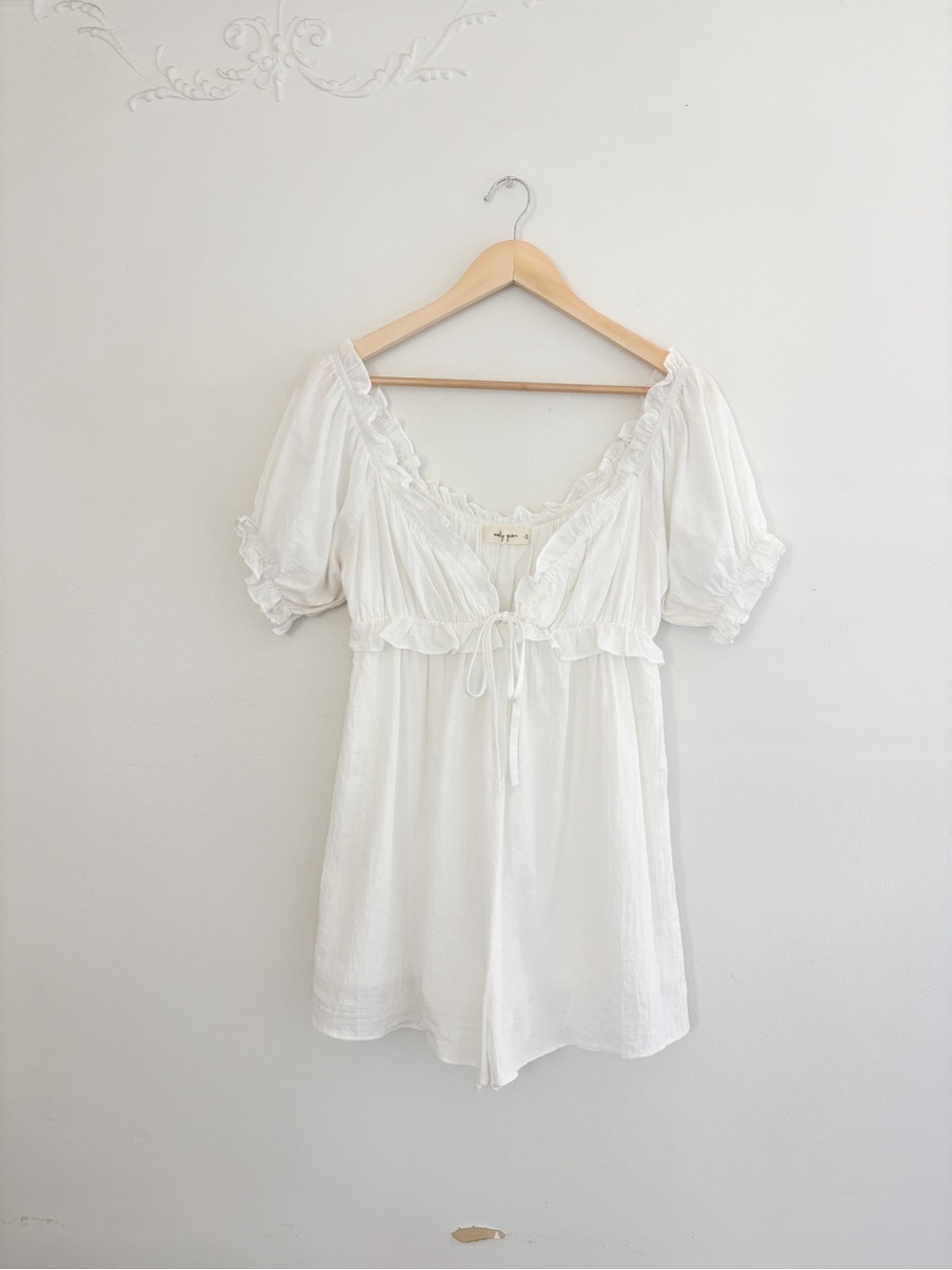 White Short Sleeve Babydoll Dress - Women